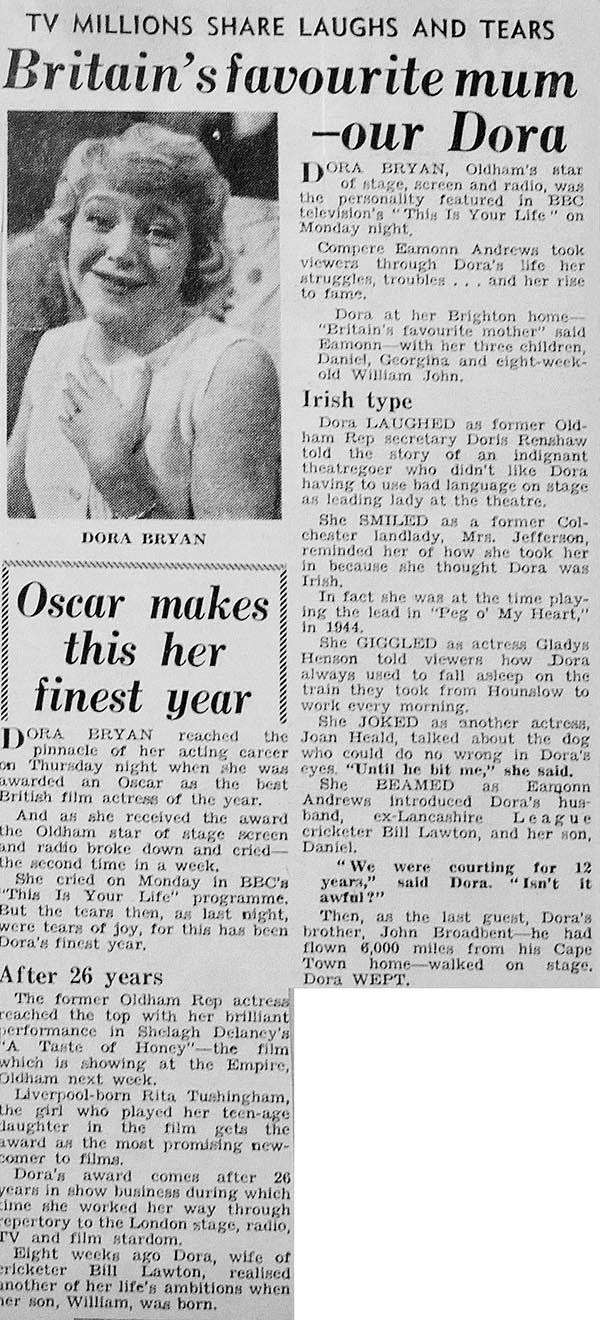 Unknown source article: Dora Bryan This Is Your Life